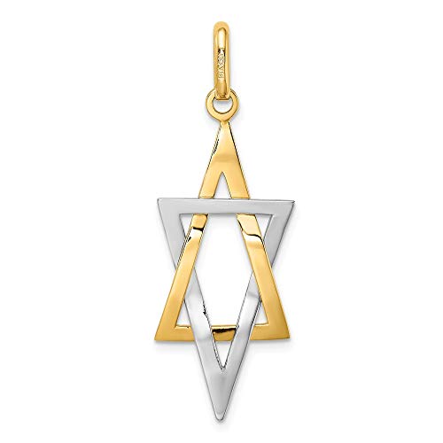 Solid 14k White and Yellow Gold Two Toned Elongated Jewish Star of David Lucky Jewish Charm Pendant - 38mm x 14mm4