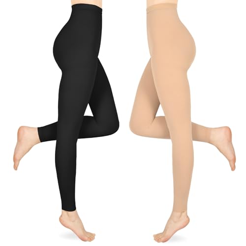 Compression Pantyhose for Women & Men, 2 Pairs 15-20mmHg Medical Graduated Compression Leggings, Opaque Footless Waist High Compression Stockings for Varicose Veins Edema Flight,Mix M