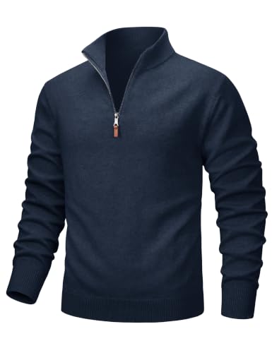Image of MAGCOMSEN Men's Quarter Zip Pullover Lightweight Mock Neck Polo Sweater Long Sleeve Warm Fall Winter Pullover Sweaters