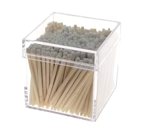 250 Wooden Safety Matches White Heads in a Clear Acrylic Plastic Cube Box with Cover and Striker on Bottom 2.35 x 2.35 x 2.35