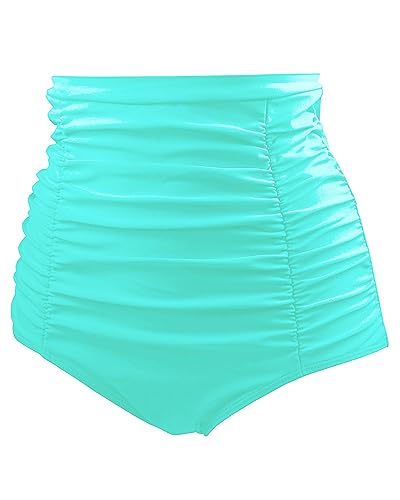 Image of Tempt Me Women's High Waisted Swimsuit Bottom Tummy Control Ruched Bikini Bottom Vintage Swim Bottom Tankini Briefs