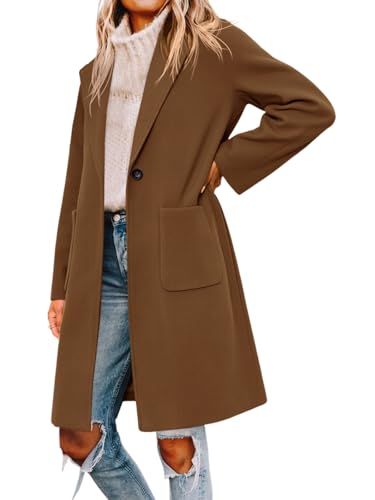 Image of Tankaneo Womens Pea Coat Notched Lapel Single Breasted Long Jacket Winter Casual Trench Coat Outerwear