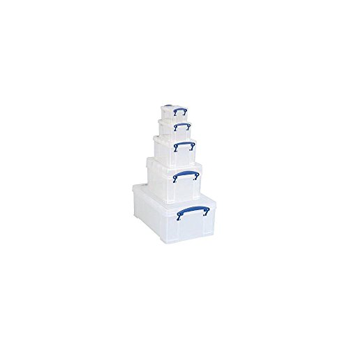 Really Useful Box 5-in-1 Bonus Pack - Transparente Aufbewahrungsboxen 9L/3L/1,6L/0,7L/0,3L, Stapelbar, Mit Deckel