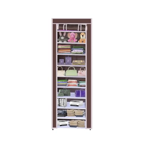 Image of GTC Collapsible Portable Foldable Wardrobe Storage Shelves Organizer for Clothes Racks Fabric Almirah Non Rustable Iron (10L, Brown) Storage Unit