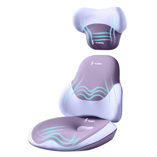 Image of FLORICH Seat Cushion and Lumbar Support Pillow for Office Chair Car Neck Headrest Pillow Memory Foam Seat Pads Pressure Relief Back Cushion and Carseat Pads(Purple)