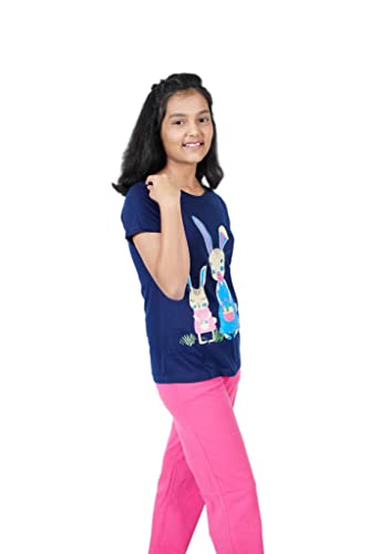 Image of Rabbittospotty Cotton Hosiery Cartoon Printed Night Suits for Girls (9-16 Years) Red White Navyblue Pink and Greenwhite