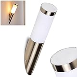  hofstein Applique extérieure Sessa, lampe d\'extérieur moderne en métal/tissu synthétique en couleur inox/blanc, lampe murale pour terrasse/cour/entrée, 1 x douille E27, IP44, sans ampoules