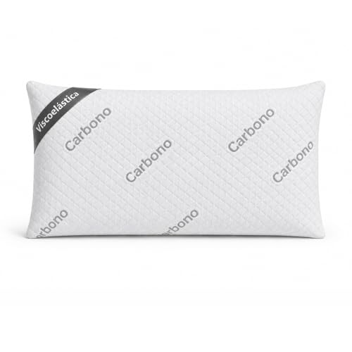 ACCRUX-Almohada Viscoelástica de Carbono Perforado con núcleo 100% Viscoelástico con Funda Stretch Extraíble. Antialérgica, Transpirable, Suave, Ergonómica y Máximo Confort. (105 cm)