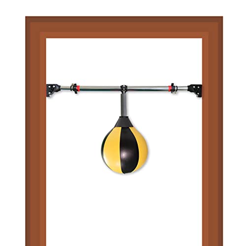 Leather Speed Bag for Boxing, Portable Punching Bags with Large Wearable Reflex Ball, Doorway Door Frame Adults Kids Inflatable Ball, Adjustable (Color : Yellow+Black, Size : 30cm(11.8inch))