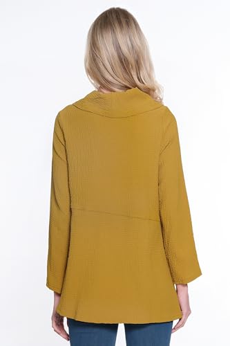 Image of Ali Miles Women's Woven Pucker Fabric Tunic Cowl Neck Button Details