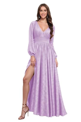 Image of vintys Women's One Shoulder Ruched Bridesmaid Dresses Long with Slit Satin Formal Prom Dress VS117