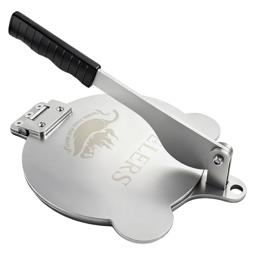 Tortilla Press Stainless Steel，SELERS,Heavy Duty, Adjustable To Press Different Thickness Of Crust, Removable, For Flour Tortilla, Roti, Flatbreads, Taco, Pie, Silver (8.5 inch)