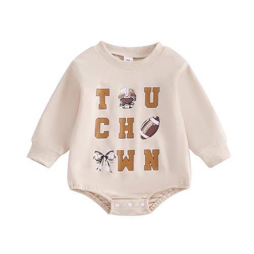 Image of Karwuiio Baby Boys Girls Fall Winter Outfits Long Sleeve Oversized Football Pullover Sweatshirt Romper Toddler Infant Clothes