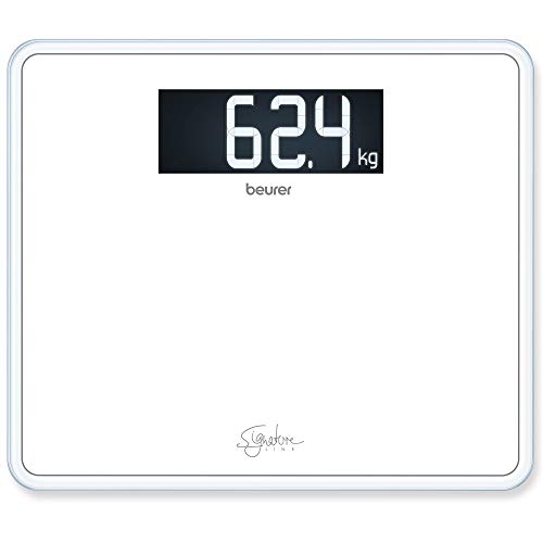 Beurer GS410 Signature Line Glass Bathroom Scale - White| XXL standing area | Made from safety glass for a robust and stylish finish | XXL digital display | 200kg weight capacity