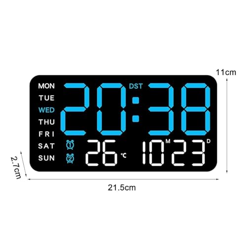 Image of Digital Alarm Clock Wall /Table -9 inch Inch Large LED Display with Date & Week, Remote Control, Big Wall Clock for Bedroom, Living Room, Office (Rectangular Blue White forns)