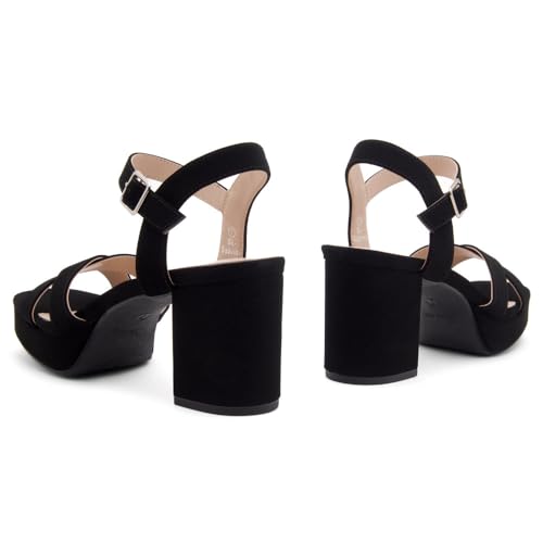 Image of Shoe Land Platform Heels for Women - 3 Inch Chunky Block Heeled Sandals, Square Open Toe, Ankle Strap Dressy Strappy High Heels for Wedding, Party & Evening Events