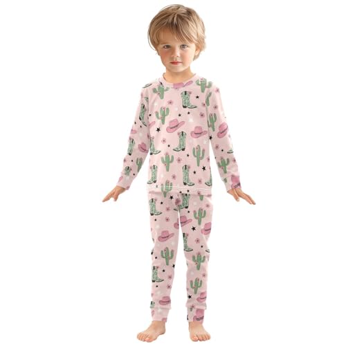 Pajama Sets Long Sleeve Cowboy Boots Pink Floral Pattern Soft Comfy Sleepwear 2 Piece PJS 3-8T2