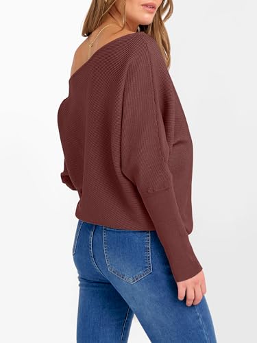Image of ANRABESS Womens Off Shoulder Sweaters 2026 Fall Long Batwing Sleeve Loose Fit Knit Tops Casual Pullovers Jumpers