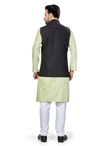 Image of BE ACTIVE Linen Blend Solid Pattern Trendy Comfortable Stylish Full Sleeve Kurta Pajama Set with Jacket Nehru Style Koti for Men's Ethnic Wear