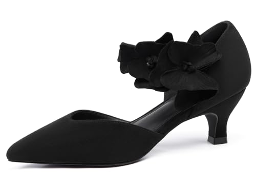 Coutgo Womens Low Kitten Heels Dressy Shoes Comfortable Closed Toe Flower Slip on Formal Party Dance...