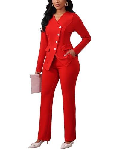 Pant Suits for Women Dressy Long Sleeve Blazer Jackets and High Waisted Wide Leg Pants Sets 2 Piece Work Outfit 20252