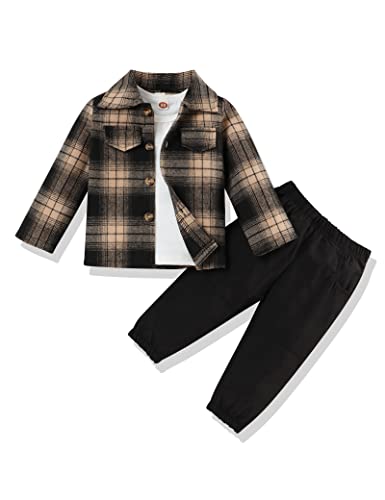 bilison Toddler Baby Boy Outfits Plaid Shirt+T Shirts+Pants Fall Winter 3Pcs Clothing Set 6Months-4T