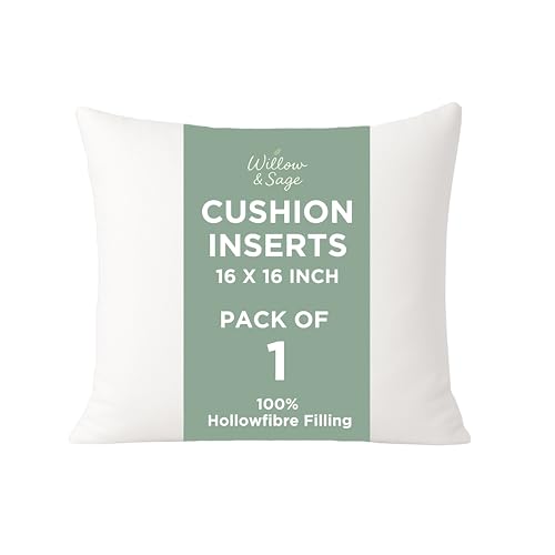 Willow & Sage Cushion Inserts 40cm x 40cm (16"x16") – Hypoallergenic Hollow Fibre Cushion Pads with Polypropylene Covers – White Square Pillow Stuffers for Sofa & Bedroom (Pack of 1)