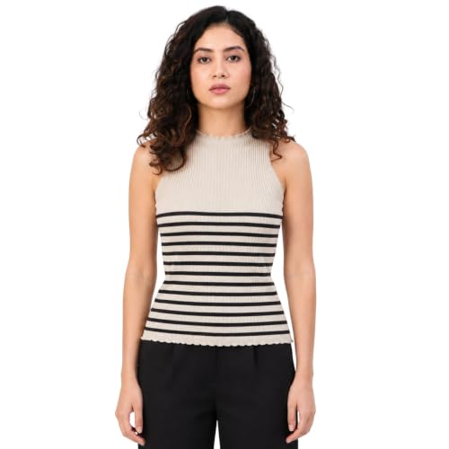 Image of Kalt Womens Knitted, Ribbed Cotton Fitted Sleeveless Round Neck Cami Tank Top