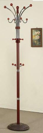 Six Foot Wood and Chrome Coat Rack Cherry Finish