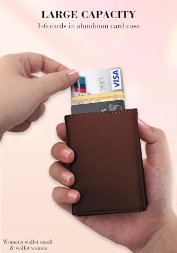 Minimalist Wallet for Women-Pop Up Business Card Case,Money Clip RFID Blocking Leather Slots Credit Card Holder Trifold Slim Wallet with ID Window and Coin Purse(Brown Wallet Women Gift)4