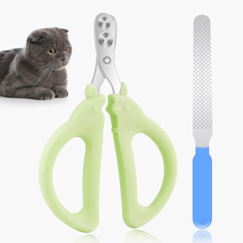 Cat Nail Clippers with Nail File, Kitten Claw Nail Clippers for Trimming, Stainless Steel Pet Bearded Nail Clippers Tool for Dragon, Guinea Pig, Rabbits, Birds, Ferret Small Breed Animals(Green)