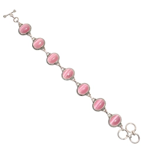 Bracelet à maillons en argent sterling œil de chat vintage réglable femme