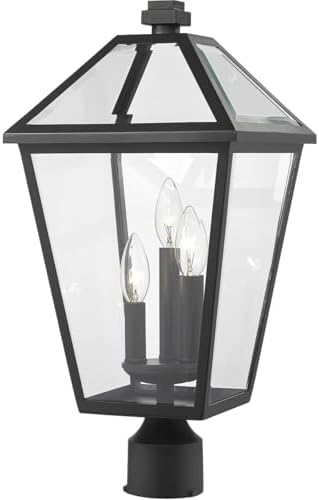 Z-Lite 3 Light Outdoor Post Mount Fixture 579PHBR-BK, Clear Beveled