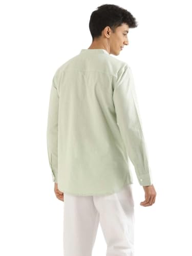 Image of SAADAA Men's Short Kurta - Linen Cotton Blend, Airy Fabric, Regular Fit, Mandarin Collar, Solid Color - Casual, Festive & Ethnic Wear