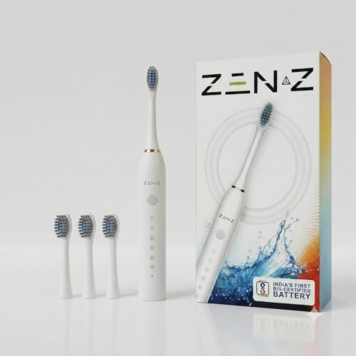 Image of ZEN-Z Sonic Electric Toothbrush for Adults & Kids | 6 months warranty,6 modes,60 Days Battery, IPX7 Waterproof, 4 Brush Heads, Silicone Bristles, USB Rechargeable, BIS Certified