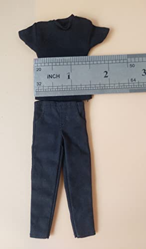 Modelo de Camiseta Negra y Pantalones 1:12 para Muñecos de 6" miniatura 4