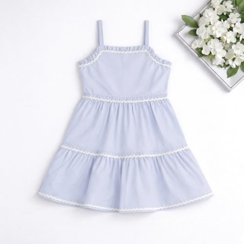 Image of The Magic Wand Kids Girls Printed Cotton Summer Dresses, Knee Length Sleeveless Casual Western Stylish One Piece Fit & Flared Frock for Beach & Vacations