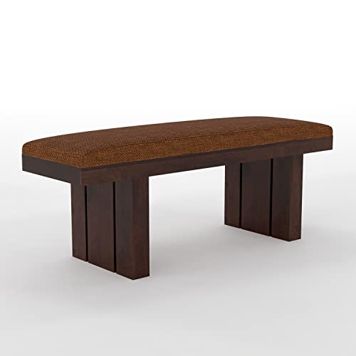 Image of Solid Wood 2 Seater Bench for Living Room, Office | Sheesham Wooden 2 Seater Dining Bench with Upholstery | Wooden Bench for Balcony, Outdoor Sitting in Walnut Finish