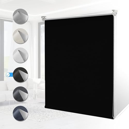 Verdunklungsrollo Klemmfix ohne Bohren Rollos für Fenster Innen B40 x H170 cm Schwarz Thermorollo Klemmrollo Seitenzugrollo Sicht-und Sonnenschutz Wandmontage