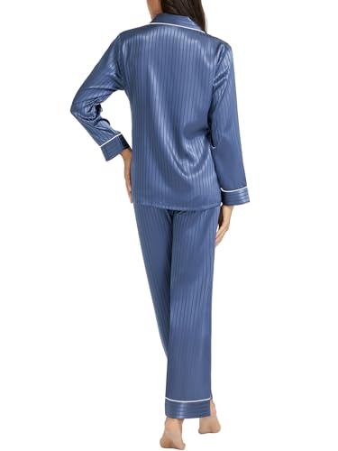 Image of Lonxu Silk Satin Womens Pajama Sets Button Down Sleepwear Loungewear XS~3XL
