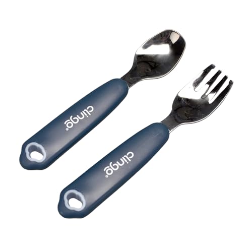 Clingo Kit Talher Infantil Inox com Estojo/Kit Alimentação Lancheira Colher e Garfo, Azul