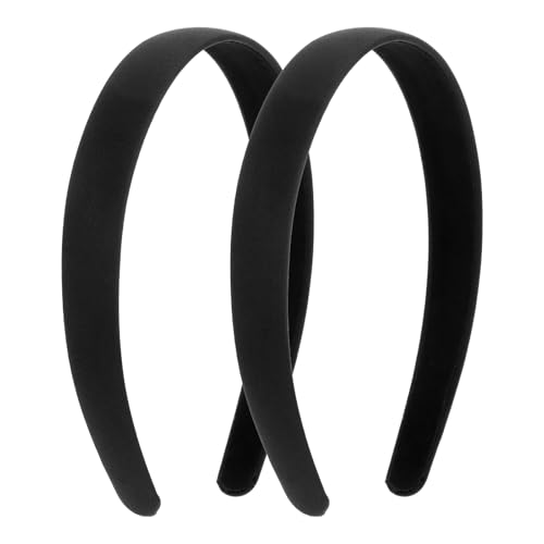 JIYIN 2 Stück Satin Haarreifen, 2cm Breit Hartes Kopfband Schwarz Haarband Rutschfest Haarbänder Make Up Haarreif für Sport Fitness Tägliches für Damen Und Mädchen
