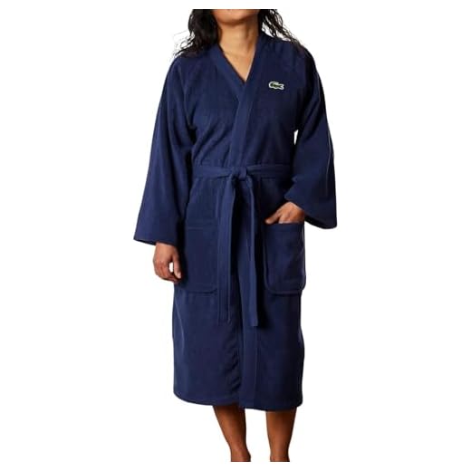 Lacoste Classic Pique 100% Cotton Bath Robe for Men & Women, One Size Fits Most, Black Iris