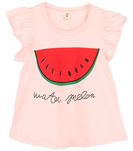 Little Girls' Ruffle Solid Tank Tops Round Neck T-Shirt (Watermelon Pink, 13 (6-7 Years))