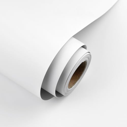 Uooar White Peel and Stick Wallpaper 15.7x118 Solid Colour Contact Paper Modern Removable Self-Adhesive Vinyl Wallpaper for Room Walls Shelf Countertops Cabinets