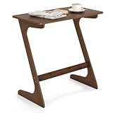 GIANTEX Table d'Appoint en Bambou, Bout de Canapé en Forme de Z pour Collations et Boissons, Dessus Spacieux, Bureau Ordinateur pour Salle à Manger, Salon, Chambre, Bureau (Marron)