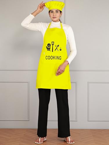 Image of Waterproof Polyester Printed Cooking Apron with Large Front Pocket & Chef Cap - Free Size | Kitchen, Home, Hotel, Cafe & Restaurant Use