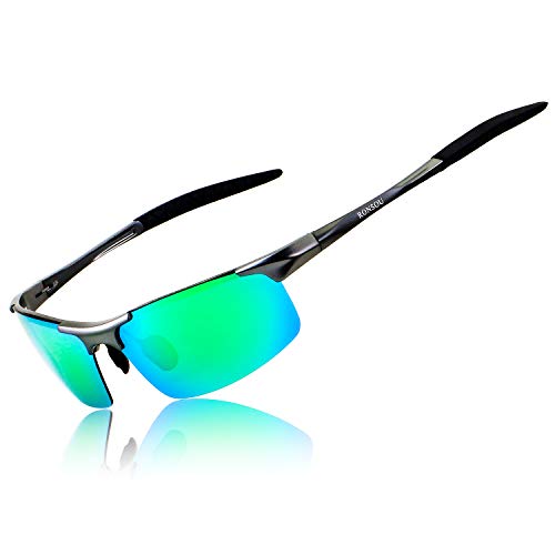 RONSOU Men Polarized Sunglasses - Gray Frame, Green Lens