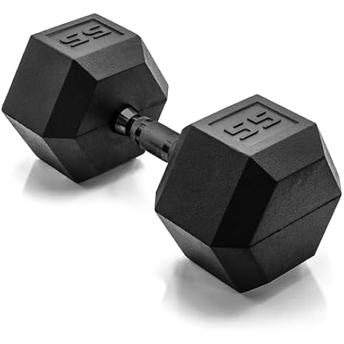 CAP Rubber Coated Dumbbell Weights, Free Weights for Home Gym Strength Training, Anti-Roll Hex Dumbbells with Black, Chrome & Comfort Grip Handles, Singles