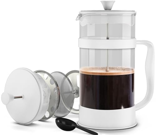 Utopia Kitchen 51 Ounce 1.5 Liter French Press Coffee Maker, Tea Maker, Travel Coffee Presses, Heat Resistant Thickened Borosilicate Coffee Pot for Camping Travel Gifts, White Pack of 1